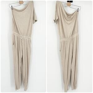 Cherish Womens Lounge Neutral Athleisure Drawstring Waist One‎ Shoulder Jumpsuit